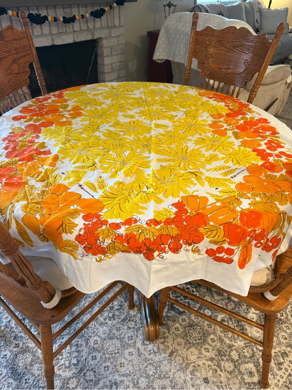 Vintage Vera Neumann fall Tablecloth Yellow Orange 64x48 Rectangle 1960s